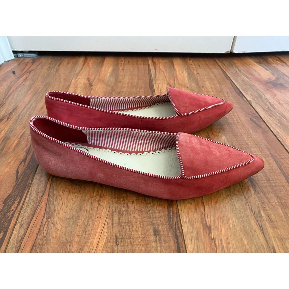 1901 Nordstrom Coral Suede Pointed Toe Flats Scalloped Trim Striped 7M